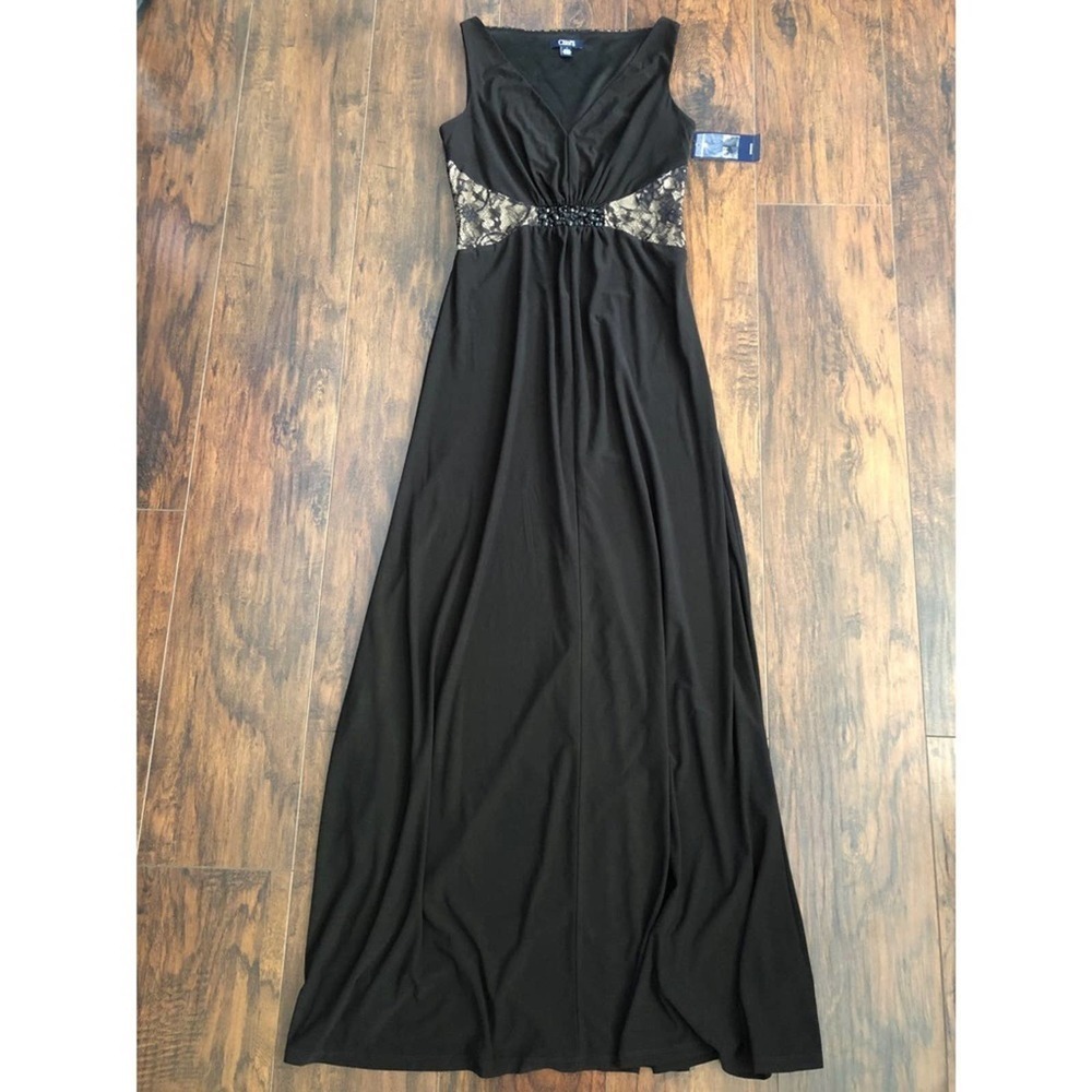 Chaps Black Jewel Lace Evening Gown